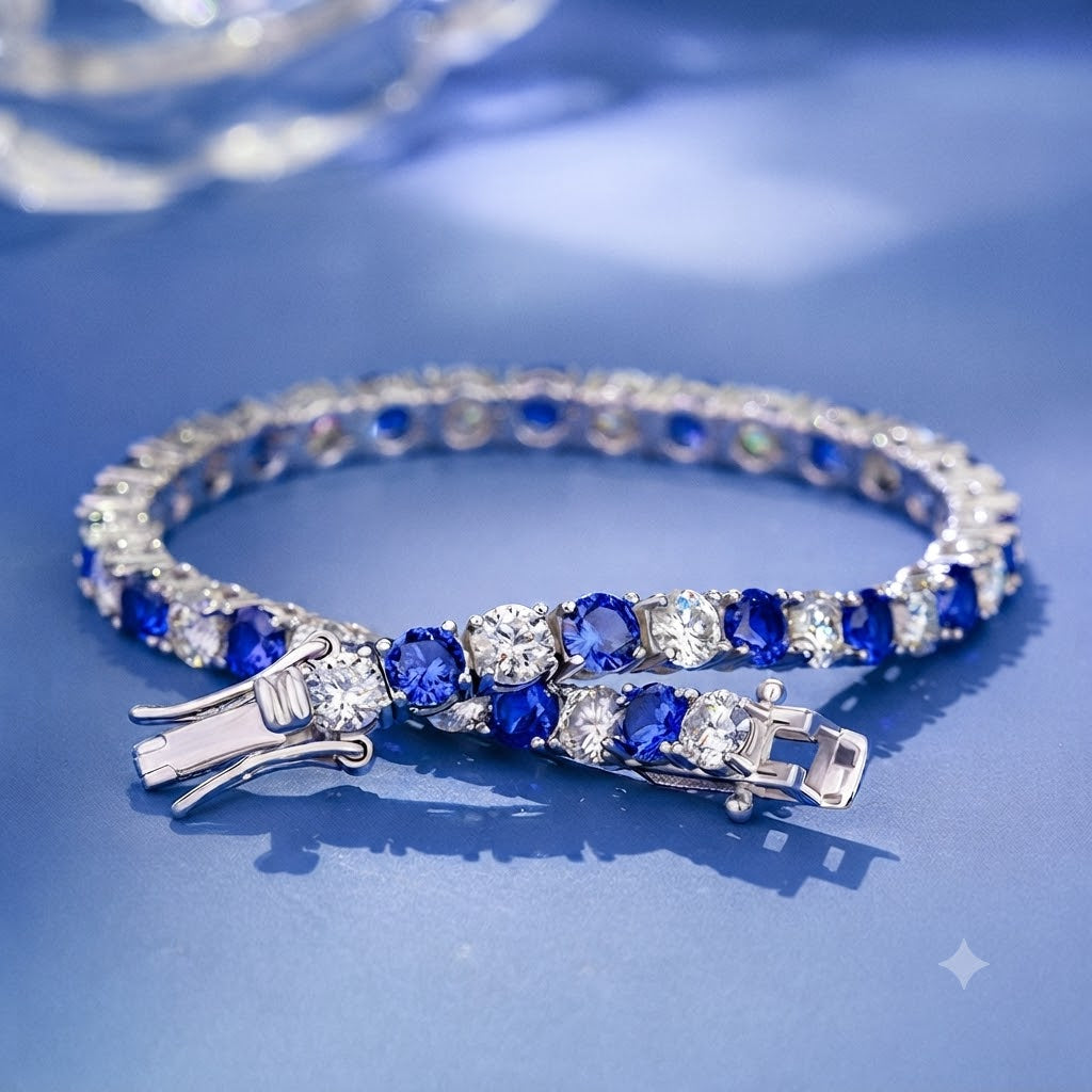 #156 VANNICK Blue Sapphire & Moissanite Alternating Tennis Bracelet