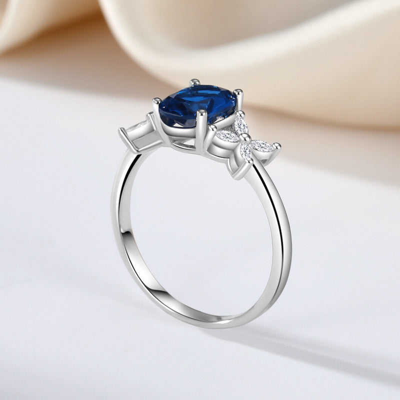 #111 2carat Royal Blue Oval Moissanite Ring 925 Sterling Silver Jewelry