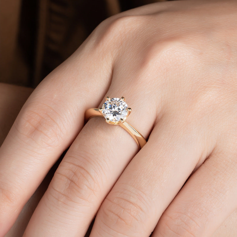 #150 VNK Luxury 6prong Round Moissanite Ring - 925 Sterling Silver 18K Gold Plated Wedding Rings for Women