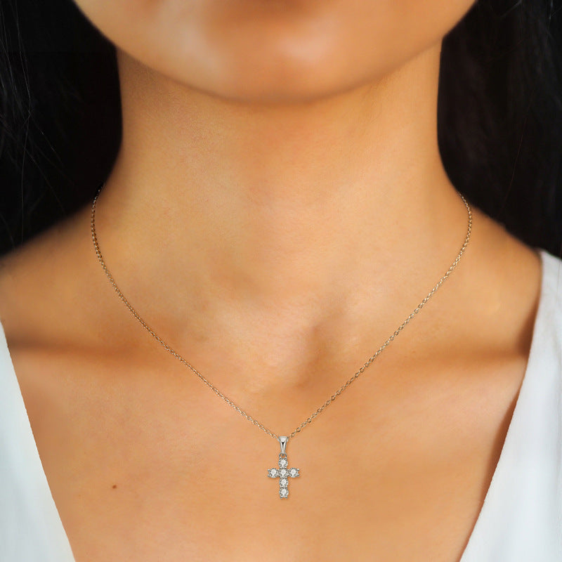 #109 French Vintage Cross Pendant Necklace 925 Sterling Silver Jewelry