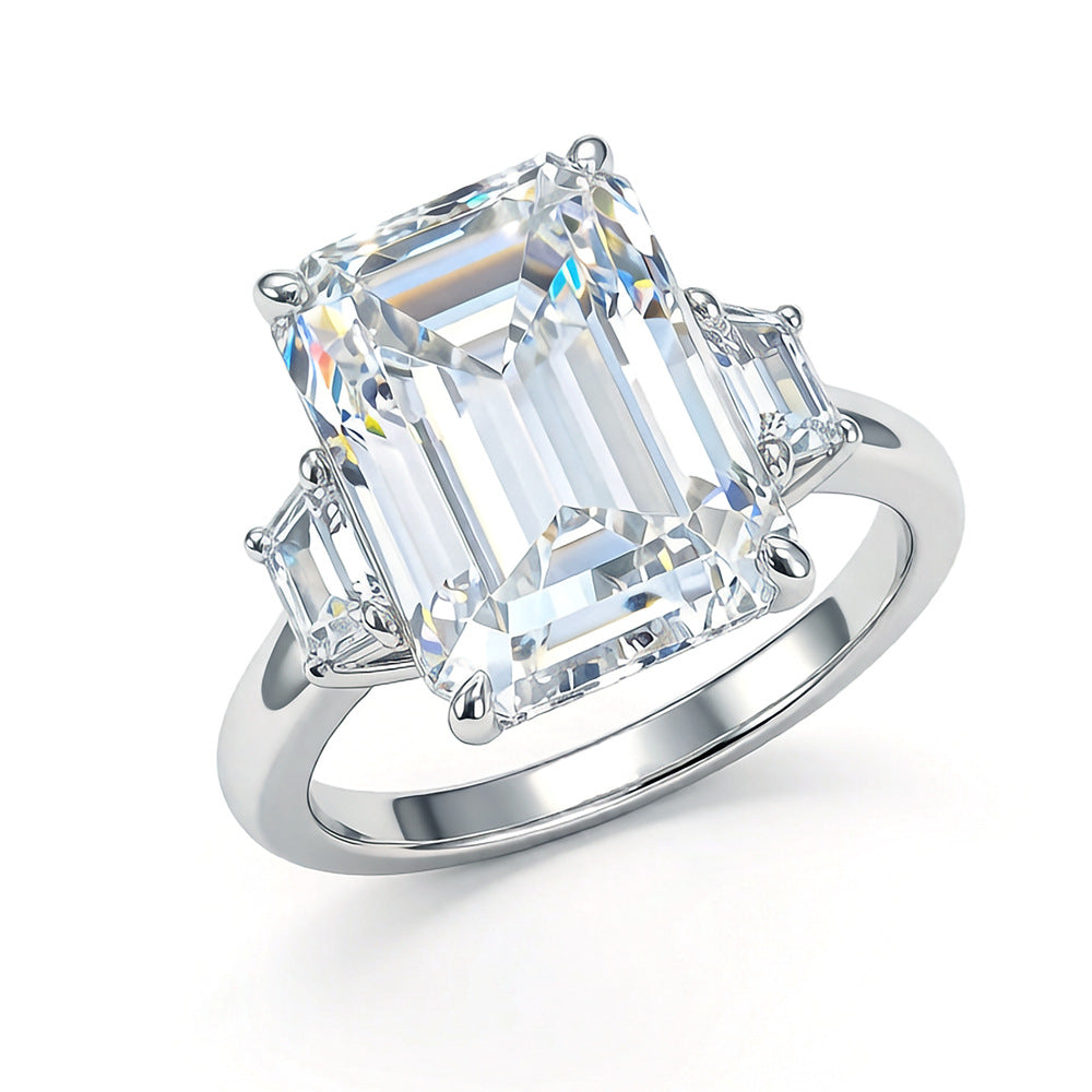 10ctw Emerald/Radiant Cut Moissanite Three-Stone Ring