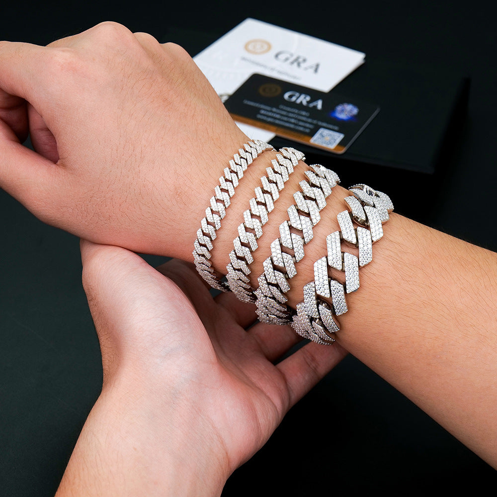 #146 VNK Moissanite Cuban Link Chain Bracelet for Men Women - 925 Sterling Silver