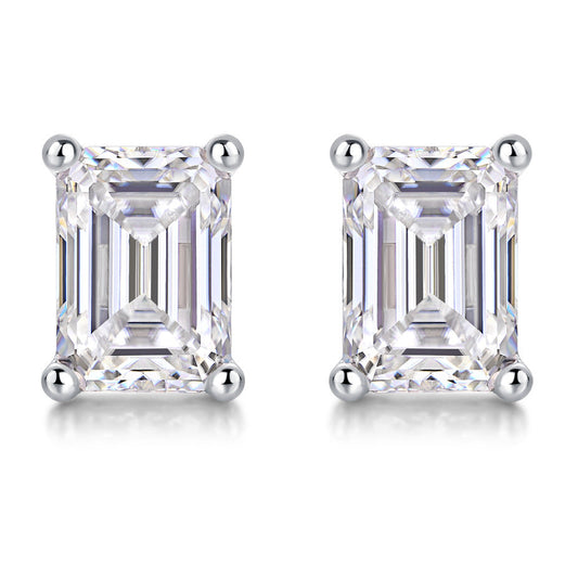 #15 Emerald Cut Moissanite Earrings in 925 Sterling Silver