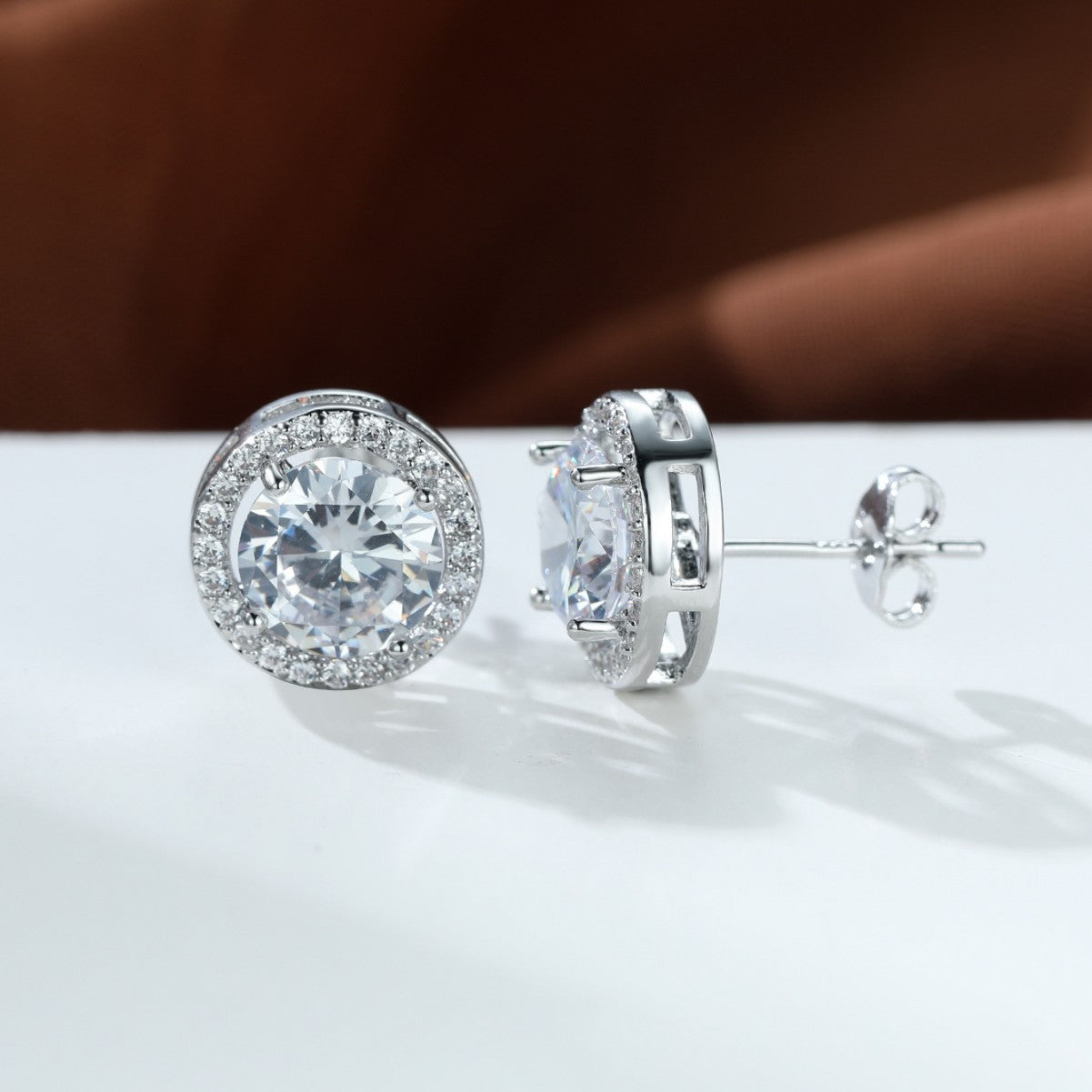 #12 Round Halo Moissanite Stud Earrings S925 Sterling Silver
