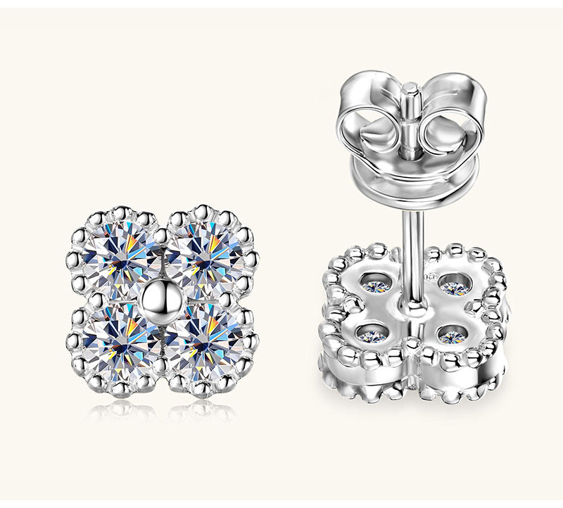 #71 VANNICK Four-Leaf Clover Moissanite Stud Earrings – S925 Silver