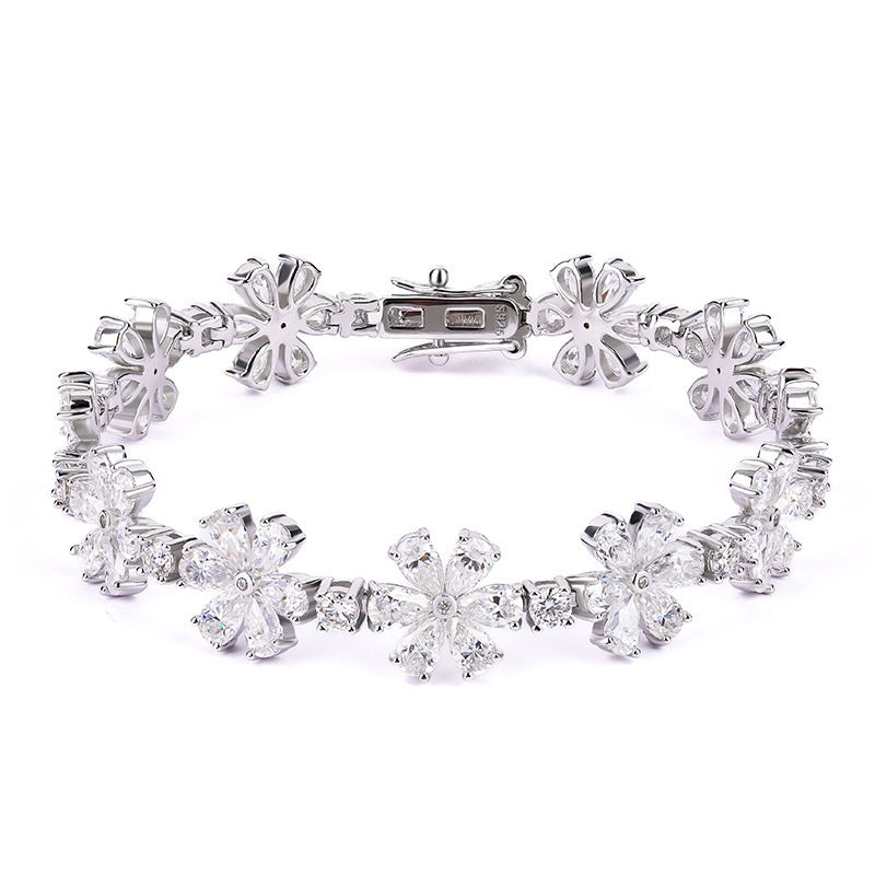 #152 Vannick Moissanite Flower Cluster Bracelet in 925 Sterling Silver Pear Cut Moissanite