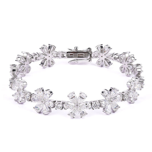 #152 Vannick Moissanite Flower Cluster Bracelet in 925 Sterling Silver Pear Cut Moissanite