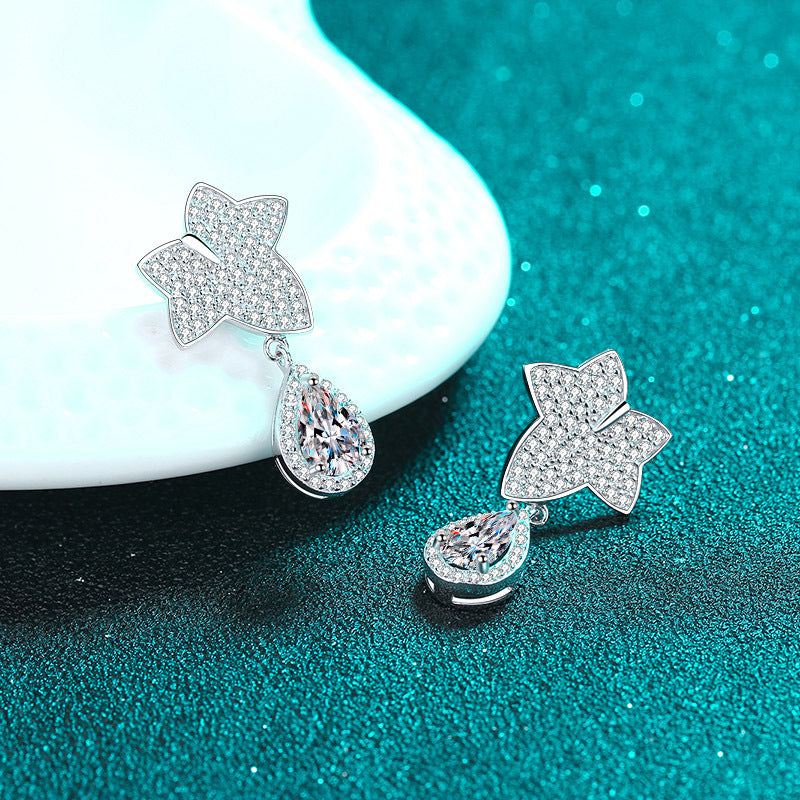 #131 VNK Luxury Star & Teardrop Moissanite Earrings | Sparkling Star Stud with Pear DropC