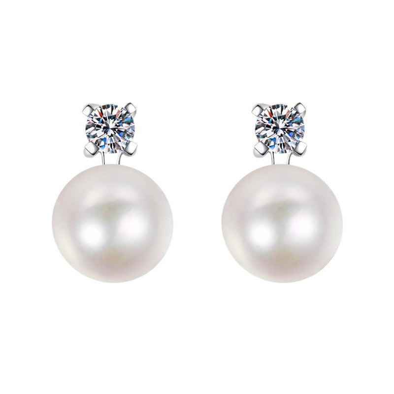 #169 8mm Round Cut Moissanite & Natural Freshwater Pearl Stud Earrings