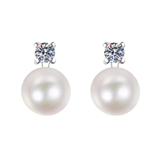 #169 8mm Round Cut Moissanite & Natural Freshwater Pearl Stud Earrings