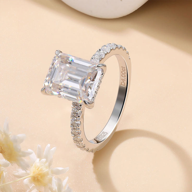 4ct Emerald Moissanite Engagement Ring