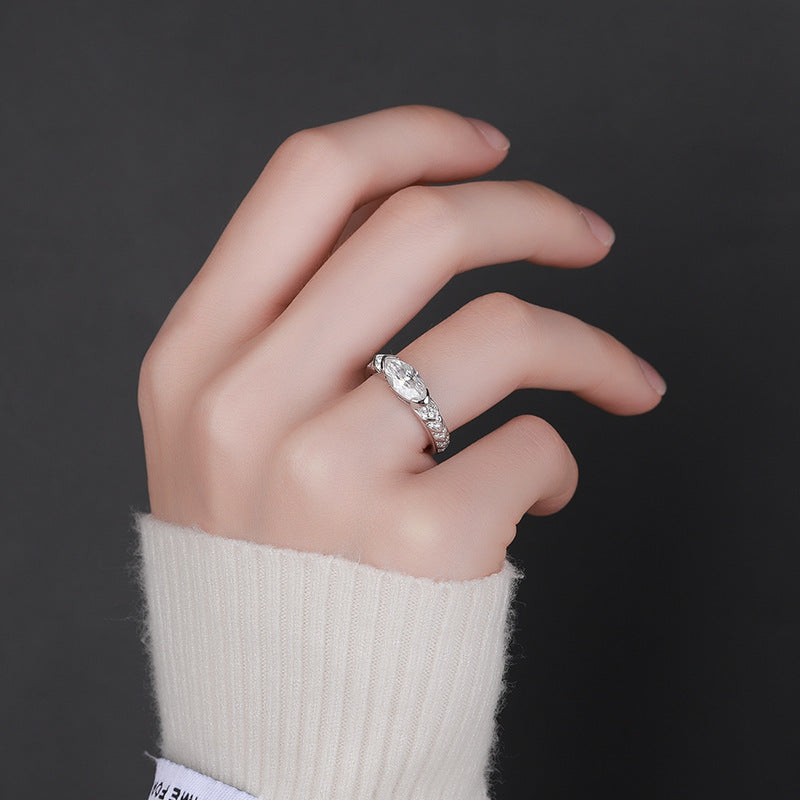 #137 VNK 1CT Marquise Cut Moissanite Ring – Snake-Inspired Pavé Band,925 Sterling Silver