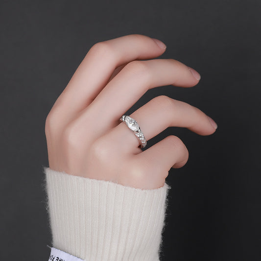 #137 VNK 1CT Marquise Cut Moissanite Ring – Snake-Inspired Pavé Band,925 Sterling Silver