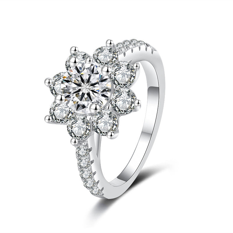 #112 Sunflower Moissanite Ring for Women | 925 Sterling Silver D Color VVS1 Engagement Ring