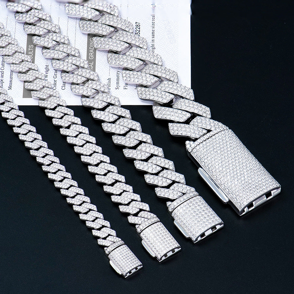 #146 VNK Moissanite Cuban Link Chain Bracelet for Men Women - 925 Sterling Silver