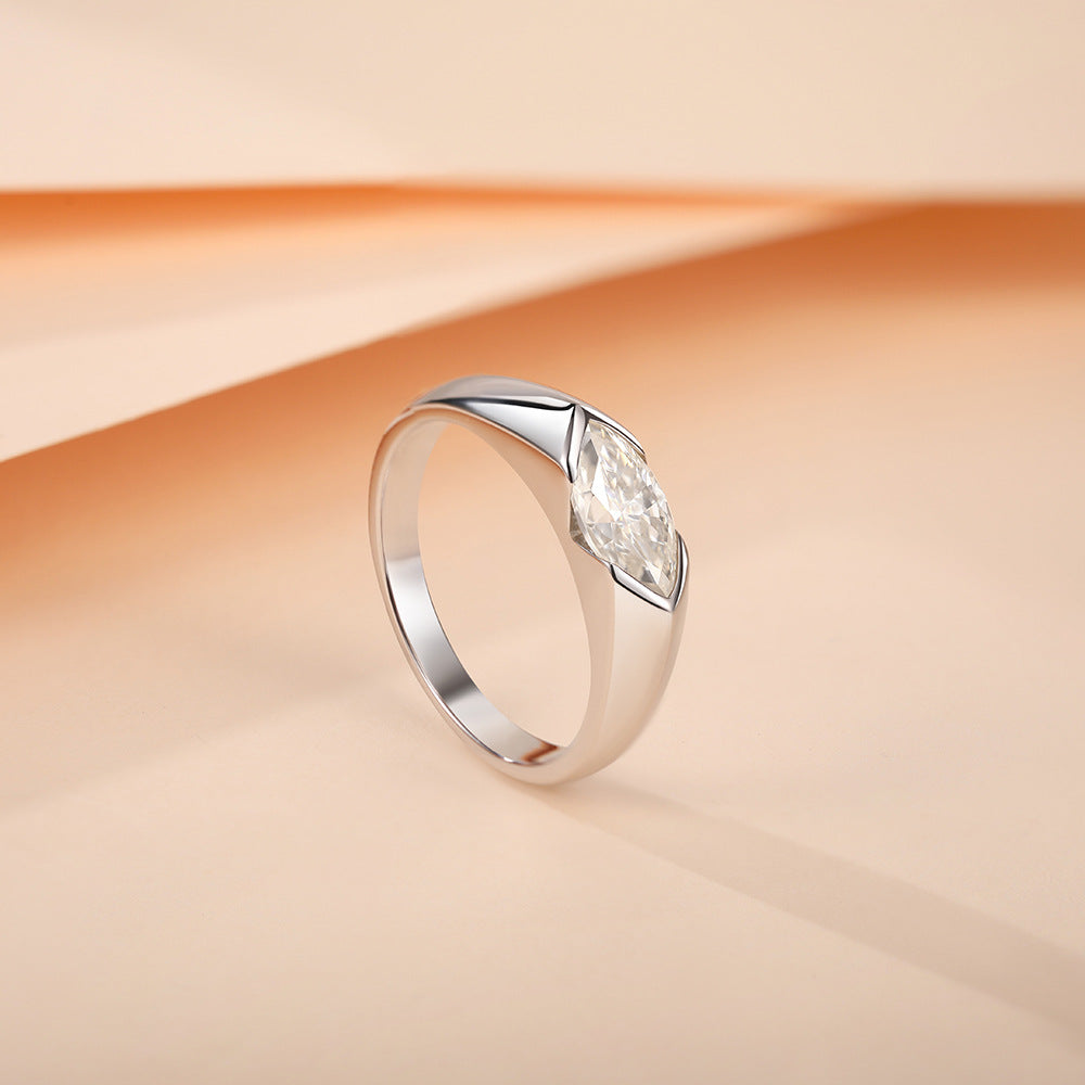 #136 Bezel-Set Marquise Moissanite Ring – Daily Luxury Band