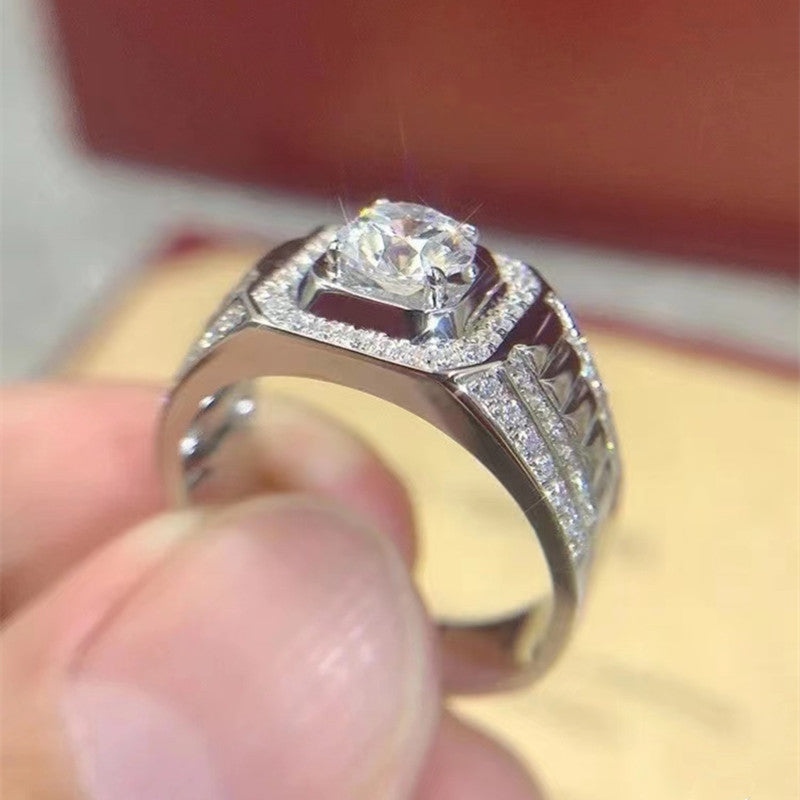 #M3 VNK 1CT Round Brilliant Cut Moissanite Men’s Ring – Halo & Pave Band, 925 Sterling Silver