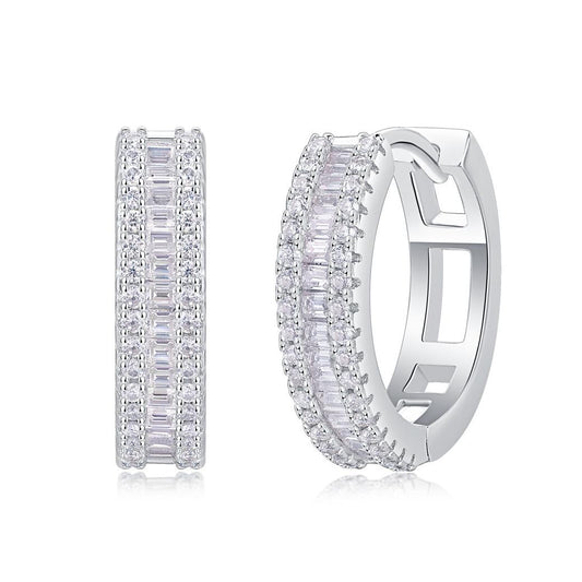#45 VANNICK Baguette and Round Cut Moissanite Hoop Earrings – 925 Sterling Silver