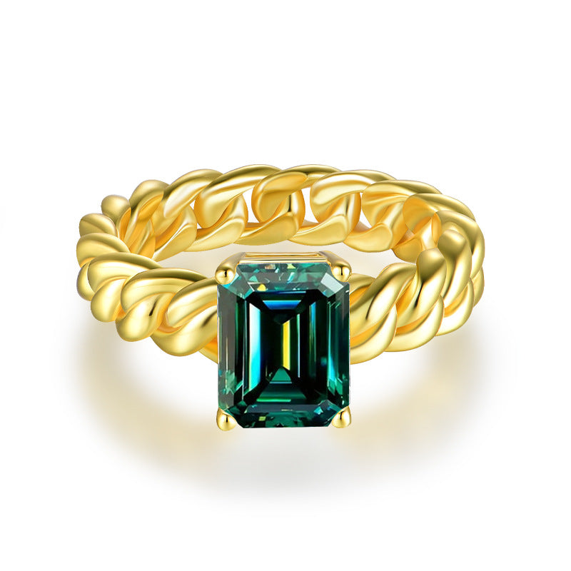 Cuban Gold Emerald Moissanite Ring