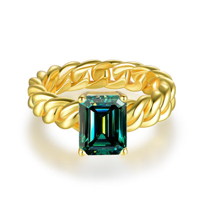 Cuban Gold Emerald Moissanite Ring