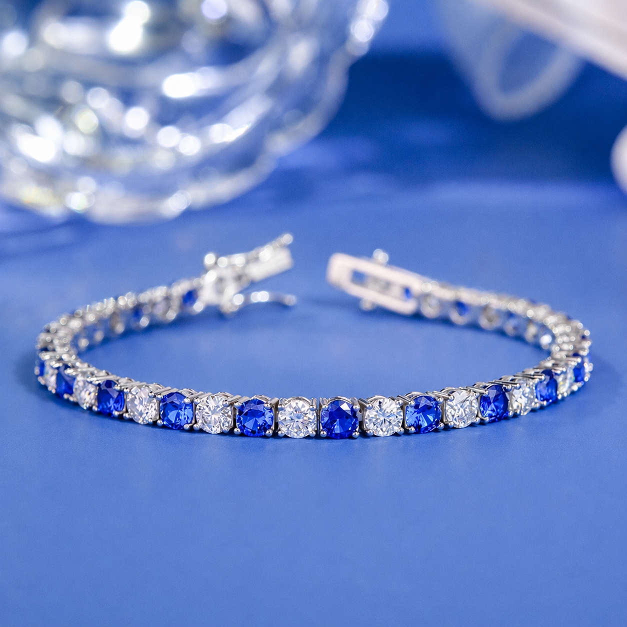 #156 VANNICK Blue Sapphire & Moissanite Alternating Tennis Bracelet