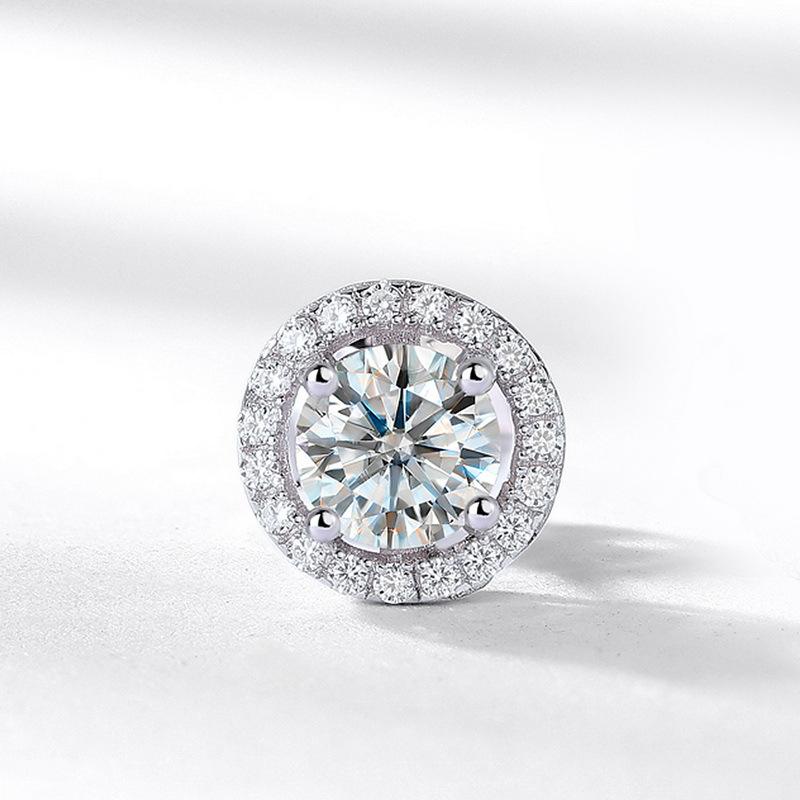 #12 Round Halo Moissanite Stud Earrings S925 Sterling Silver