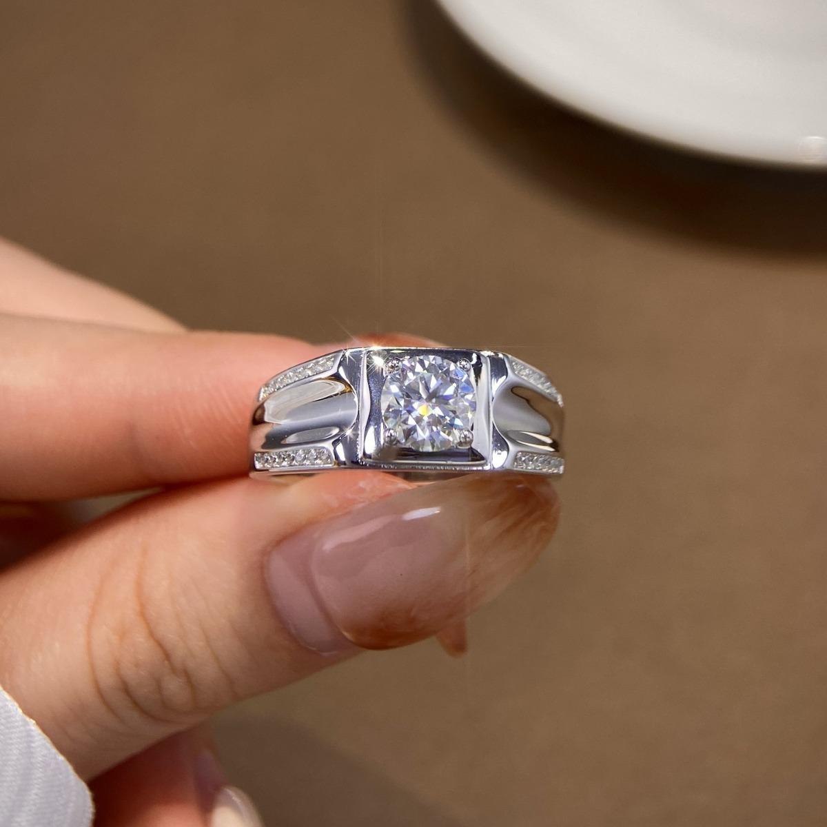 #M5 VNK 1CT Geometric Frame Moissanite Men’s Ring 925 Sterling Silver
