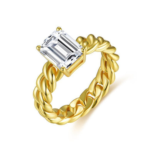 Cuban Gold Emerald Moissanite Ring - VANNICK