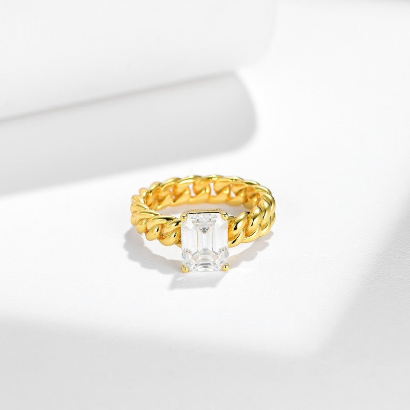 Cuban Gold Emerald Moissanite Ring - VANNICK