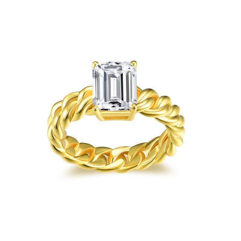 Cuban Gold Emerald Moissanite Ring - VANNICK