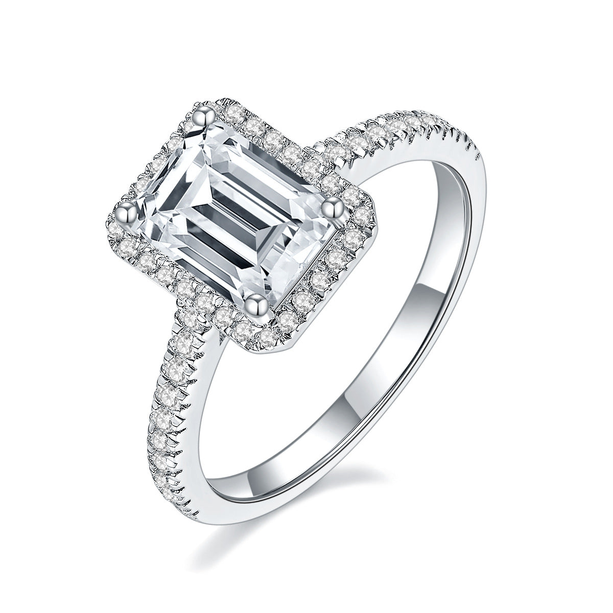 Classic Emerald Moissanite Halo Engagement Ring