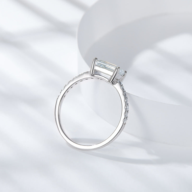 Horizontal Emerald Moissanite Ring