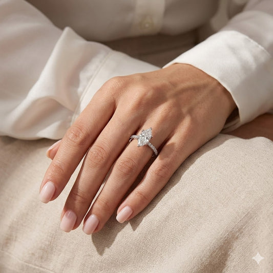#135 VNK Marquise Cut Moissanite Ring – 925 Silver Engagement Ring (1-5CT)