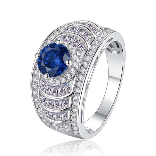 Royal Blue Moissanite Statement Cocktail Ring#178