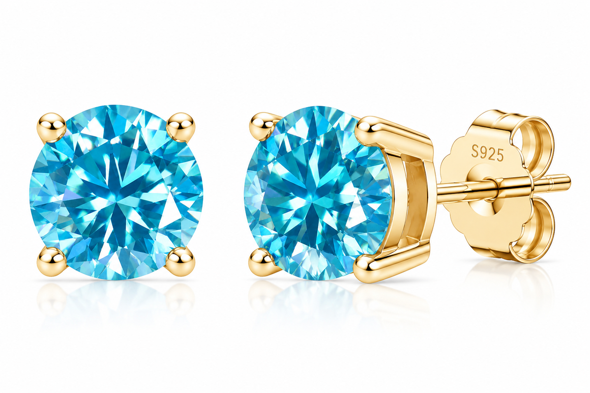 4-Prong Classic Color Moissanite Stud Earrings#02