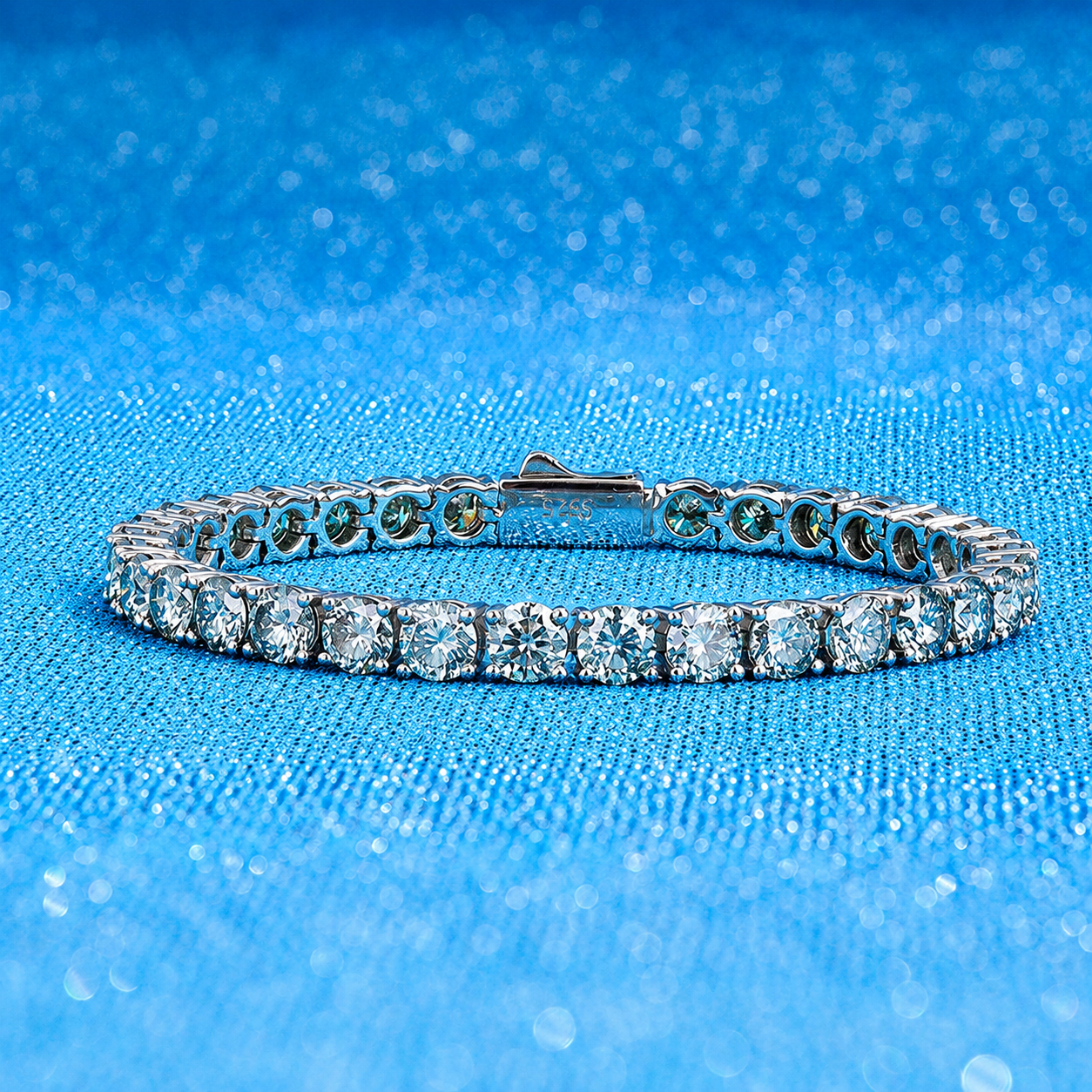 #1 55 VANNICK Teal-Blue Moissanite Tennis Bracelet in 925 Sterling Silver