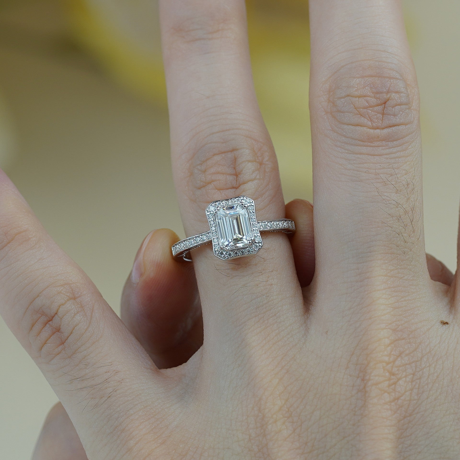 Pillow Emerald Moissanite Halo Ring - VANNICK