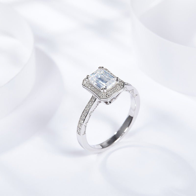 Pillow Emerald Moissanite Halo Ring - VANNICK
