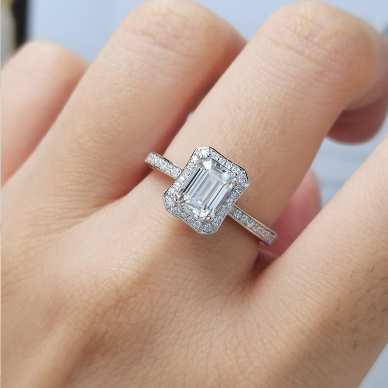 Pillow Emerald Moissanite Halo Ring - VANNICK