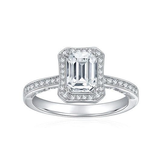 Pillow Emerald Moissanite Halo Ring - VANNICK