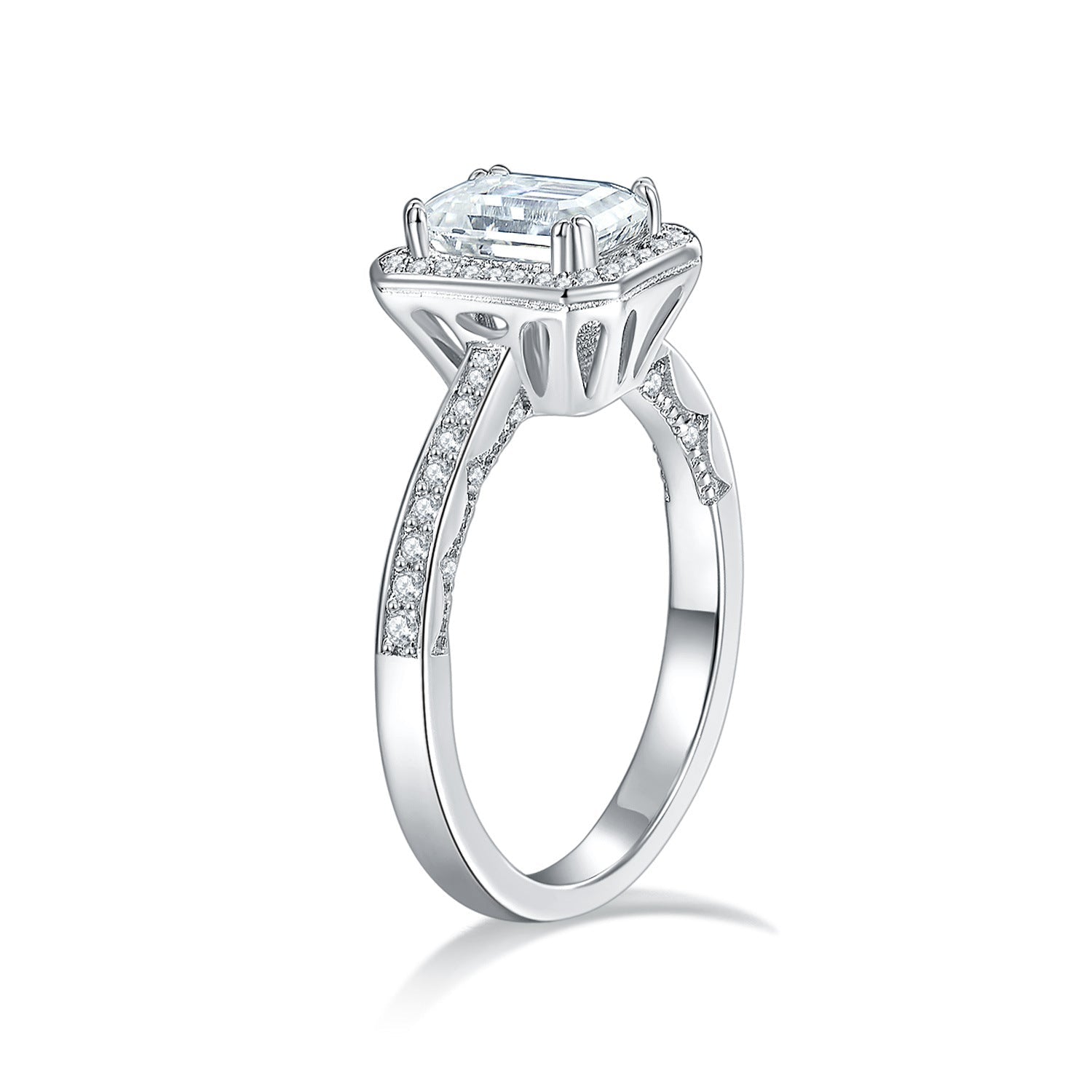 Pillow Emerald Moissanite Halo Ring - VANNICK