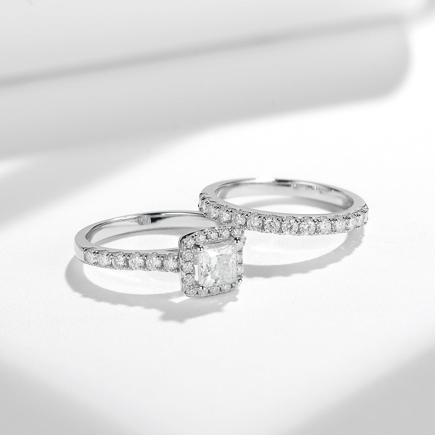 Princess Moissanite Engagement Halo Ring Set - VANNICK