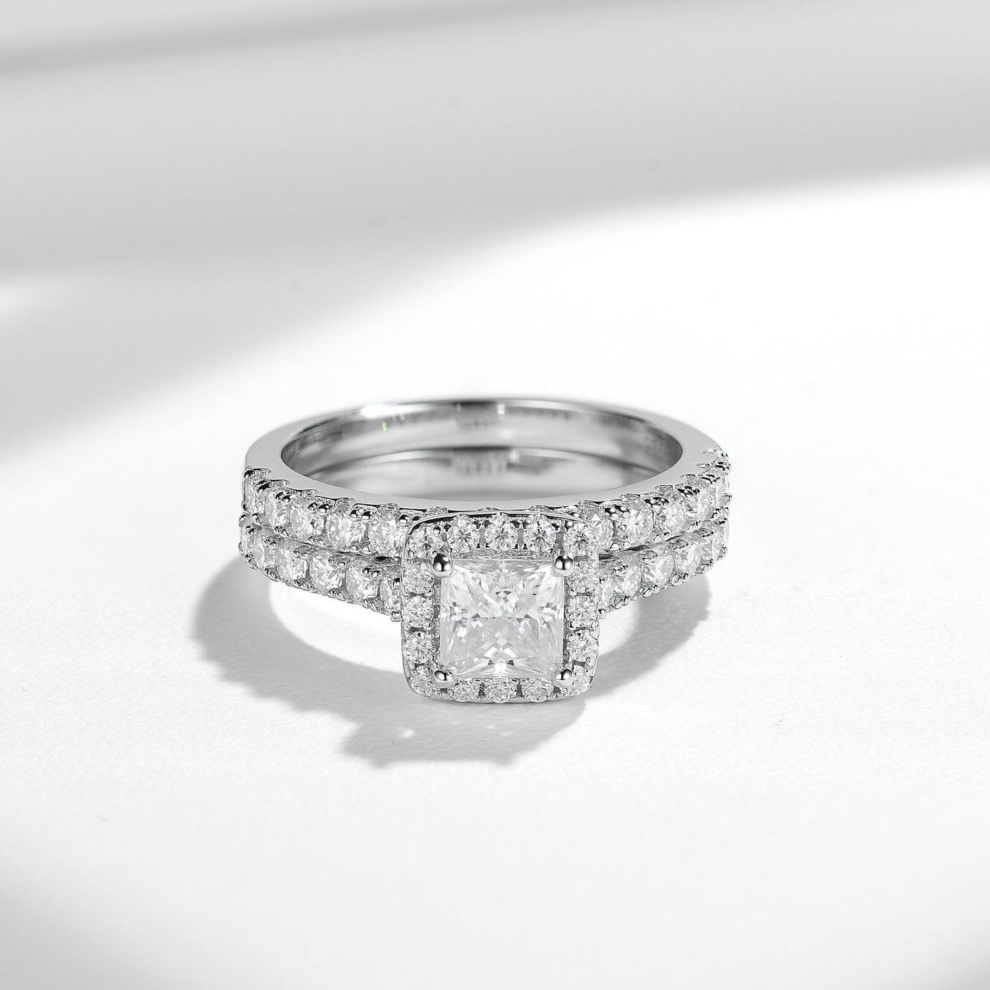 Princess Moissanite Engagement Halo Ring Set - VANNICK