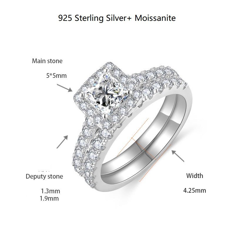 Princess Moissanite Engagement Halo Ring Set - VANNICK