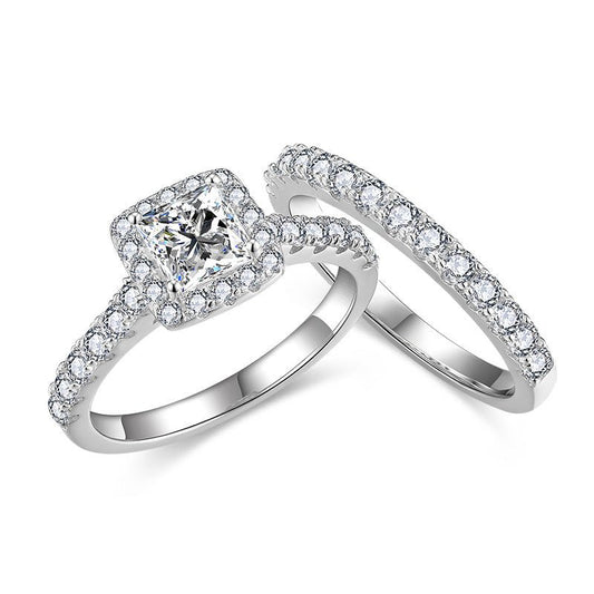 Princess Moissanite Engagement Halo Ring Set - VANNICK